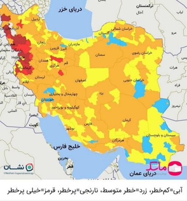رنگ بندی کرونایی ایران امروز 2 مهر 1400، کاهش منطقه ها قرمز به 29 شهرستان